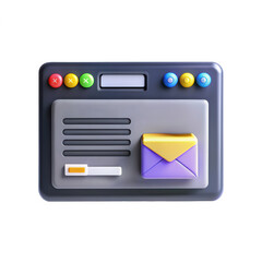 Aufkleber - A colorful 3D email interface icon featuring buttons and an envelope, showcasing modern digital art style with a playful touch.