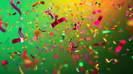 Poster - A vibrant celebration featuring swirling neon confetti against a lively green backdrop