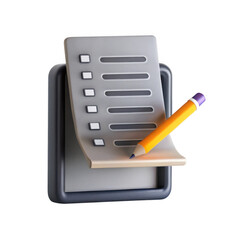 Poster - An isolated 3D rendered icon of a note pad with a yellow pencil, featuring checkboxes. Perfect for illustrating tasks or to-do lists.