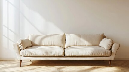 Poster - Front view mockup of a sofa with a wall backdrop showcasing a clean and bright interior space with natural light designed for home decor inspiration