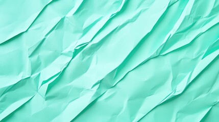 Poster - Crumpled plain paper sheets arranged diagonally forming a line partition Trendy mint colored abstract background design Flat lay with ample copy space
