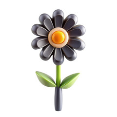 Poster - A vibrant, isolated 3D flower with a dark petal design and a bright orange center, showcasing modern rendering techniques.