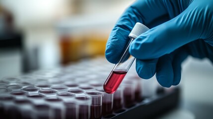 Aufkleber - A person is holding a red tube of blood in a lab