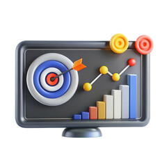 Aufkleber - A 3D rendered model illustrating a chart, target board, and colorful data points indicating growth. Ideal for business presentations.