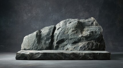 Poster - Rock and stone display podium featuring a dark gray studio backdrop