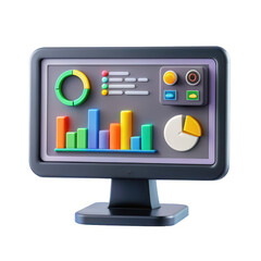 Poster - A colorful 3D model of a computer display showing various charts and graphs with vibrant colors, highlighting data visualization beautifully.