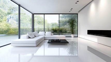 Poster - Sleek minimalist interior design of a contemporary living room