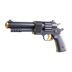 Poster - A stylized 3D rendering of a black revolver gun featuring orange accents and a glossy finish. The design showcases modern characteristics in firearm models.