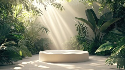 Poster - abstract composition featuring a podium in a soft cream environment ideal for product presentation c