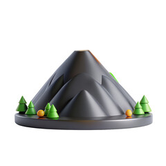 Poster - A stylized 3D model of a mountain surrounded by colorful trees and spherical objects, showcasing mountain geography and vibrant features.