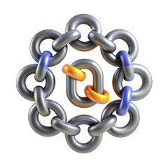 Poster - A vibrant 3D render showcasing interlinked rings in a circular formation, featuring metallic hues and a modern design for artistic representation.