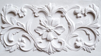 Poster - Close up of decorative plaster on a white wall designed for outdoor applications featuring a relief texture background