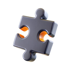 Poster - A shiny, black 3D-rendered puzzle piece with a modern design. The piece has a glowing orange inner edge, making it visually striking.