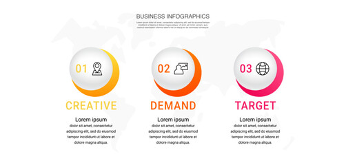 Vector template circle infographics. Modern business concept with 3 options and parts. Three steps for content, flowchart, timeline, levels