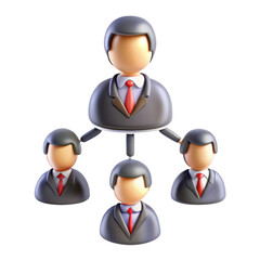Poster - This image depicts a 3D representation of a business team with one leader and four team members, showcasing a modern corporate structure.