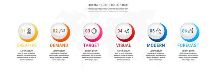 Vector template circle infographics. Modern business concept with 6 options and parts. Six steps for content, flowchart, timeline, levels