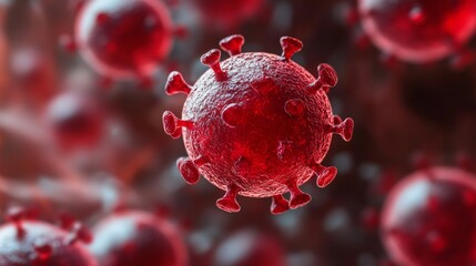 Poster - A red virus is shown in a close up