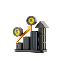 Aufkleber - A 3D rendered icon depicting a financial chart with bars and an upward arrow, symbolizing growth and success.