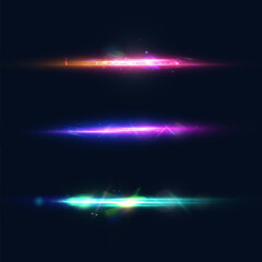 Abstract colored horizontal light with flickering glare and laser effect. For graphic design and game interfaces.