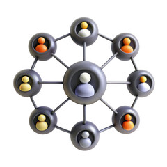 Poster - A 3D art piece depicting a network of stylized human figures connected through lines, representing relationships, collaboration, or social networks.