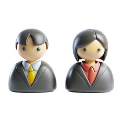 Poster - Two 3D icons representing business professionals, a male in a suit with a tie and a female in a suit with a blouse. They symbolize professionalism.