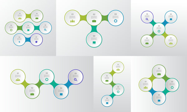Set of infographic templates with 4, 5 and 6 options, parts or steps. Concept of teamwork or business processes.