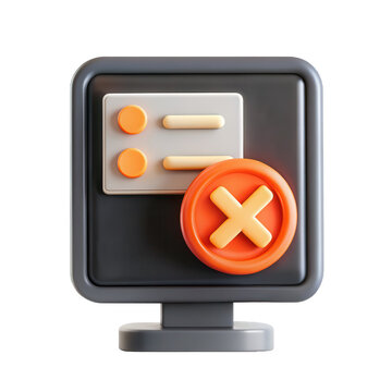 A 3D rendered icon representing a user interface control with buttons and an exit symbol in vibrant colors. The design is modern and isolated.