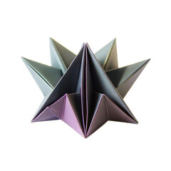 Poster - A beautiful origami star crafted from colored paper, showcasing sharp edges and a three-dimensional form, presented on a black background.