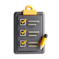 Poster - A 3D rendered checklist icon featuring a clipboard with checkmark boxes and a pencil. The design is modern and colorful, showcasing an isolated model.