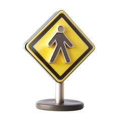 Poster - A 3D render of a pedestrian crossing sign, featuring a yellow diamond shape with a stylized human figure in black. Ideal for urban design projects.