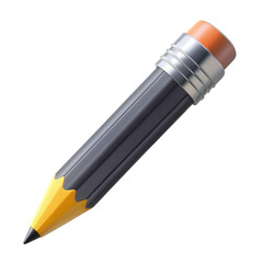 Poster - A realistic 3D render of a yellow pencil with a silver ferrule and brown eraser, isolated on a white background.