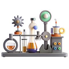 Poster - A playful 3D model of colorful laboratory equipment featuring various scientific instruments and components. Ideal for modern design.