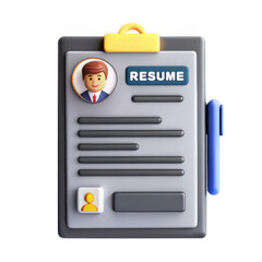 Poster - A 3D illustration of a resume document featuring a character icon. The design is colorful and visually appealing, ideal for job application topics.