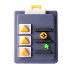 Poster - A 3D render of a control panel featuring buttons and an indicator. The model is colorful and modern, representing a user interface concept.