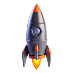 Poster - A stylized rocket depicted in 3D, featuring a sleek design with orange and gray tones, ready for takeoff against a plain background.