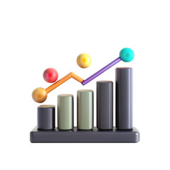 Aufkleber - A stylized 3D bar graph featuring colorful spheres and a zigzag line, representing data growth and analysis in a visually appealing manner.