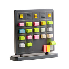 Poster - This image features a colorful 3D render of a toy control panel with various buttons in different shapes and colors, isolated on a white background.