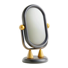 Poster - A 3D render of a modern table mirror with a sleek design, featuring elegant golden accents that enhance its aesthetic appeal, isolated on a transparent background.