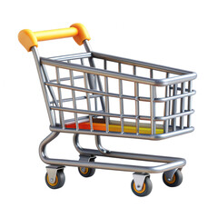 Poster - A 3D render of a shopping cart featuring a metal structure and vibrant orange handles. Ideal for supermarket or shopping themed designs.