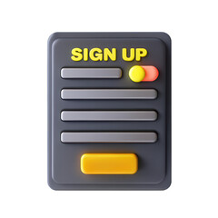 Poster - A colorful 3D model of a sign-up form in a modern style. Features bold colors and button elements, ideal for digital interfaces.