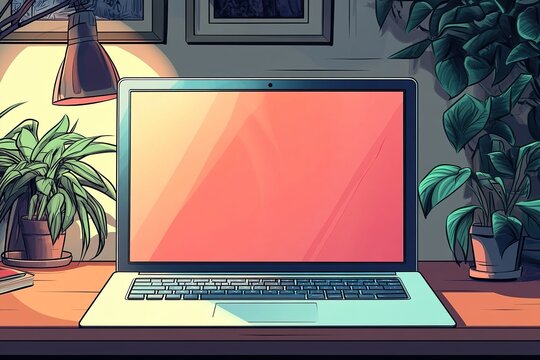 Cartoon Laptop with Thick Outlines - Neutral Color Palette