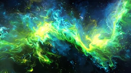 Wall Mural - vibrant cosmic swirl of green and blue nebula against a dark starry backdrop in deep space