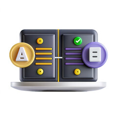 Poster - A modern 3D rendering of a user interface component featuring symbols and buttons in a minimalist design, showcasing technology and innovation.
