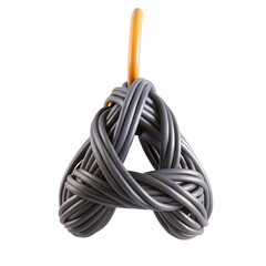 Poster - This image features a 3D abstract model of twisted rubber cords forming a triangular shape, showcasing intricate designs and details.