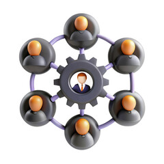 Poster - A 3D render of a networking model depicting diverse individuals connected by a central figure, representing teamwork and collaboration in a professional setting.