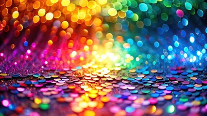 Silhouette of colourful sequins on vibrant light background