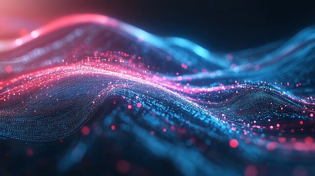 Digital Wave of Information with Glowing Red and Blue Light Patterns Picture