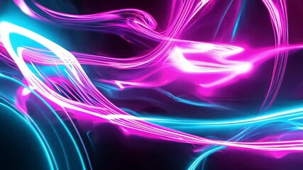 Poster - Vibrant patterns of neon pink and blue light swirling in dark space create a dynamic and mesmerizing visual effect