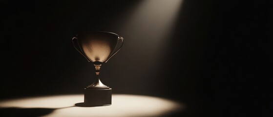 A shining trophy illuminated by a spotlight, symbolizing victory and achievement against a dark background.