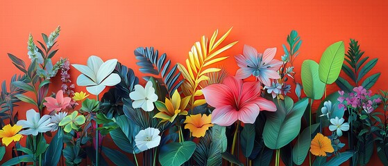 Wall Mural - colorful botanical illustrations in minimalist style colorful floral arrangement on vibrant backdrop